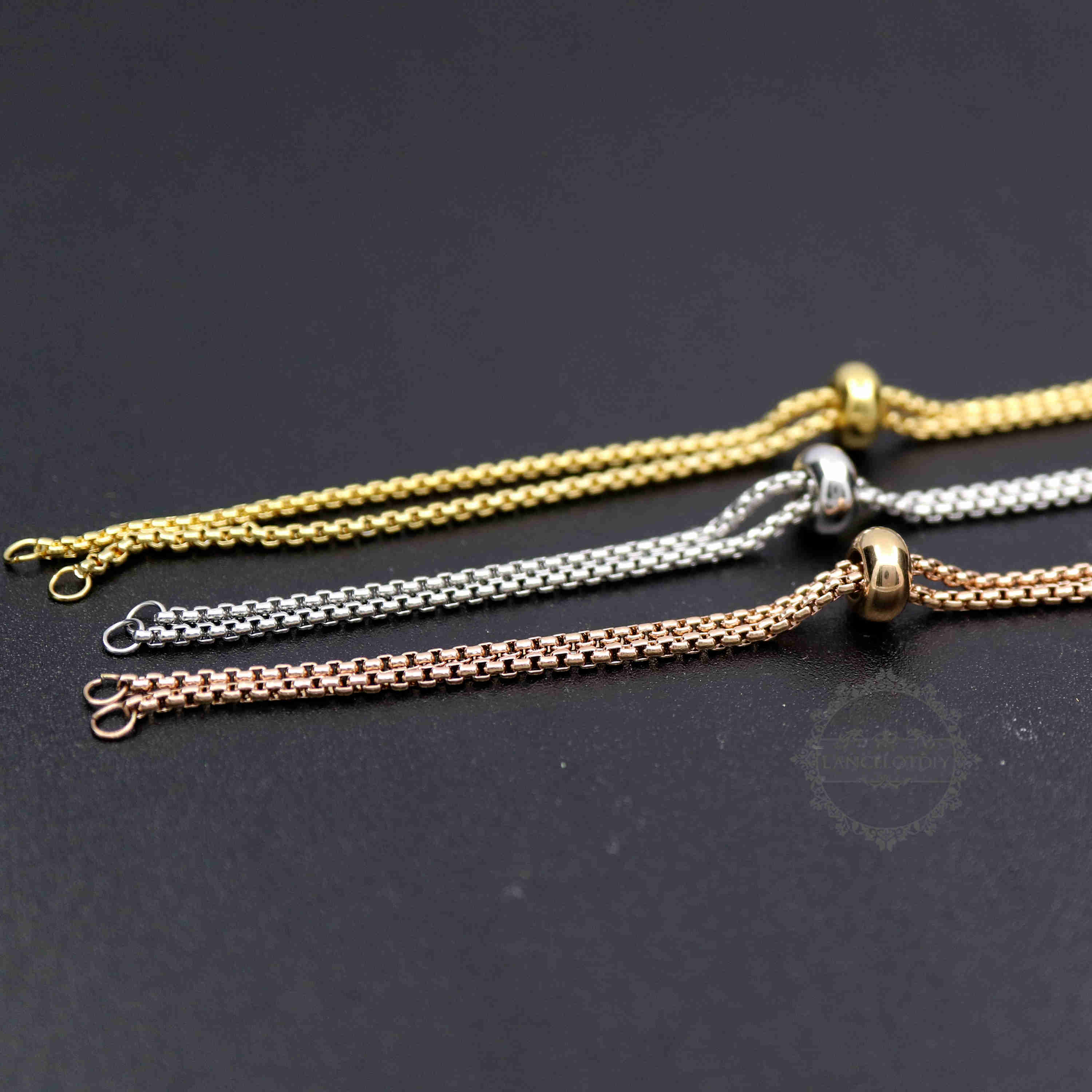 1pcs 11cm long rose gold silver stainless steel DIY charm bracelet with 1.8mm thick box chain adjustable bracelet supplies 1900187 - Click Image to Close